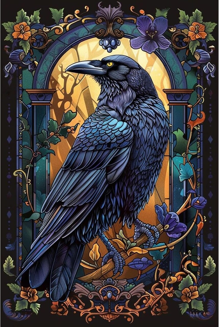 Crow Diamond Painting Kits for Adults, Raven DIY 5D Diamond Art Kits Full Drill Diamond Dots Paintings with Diamonds Gem Art and Crafts Home Decor 12x16inch